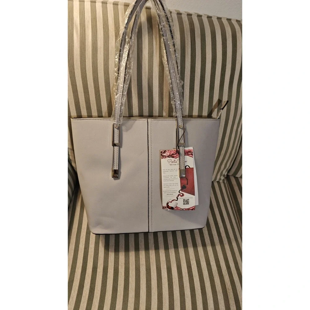 Porto Vino Gray Vegan Leather Wine Carrier Purse Tote
